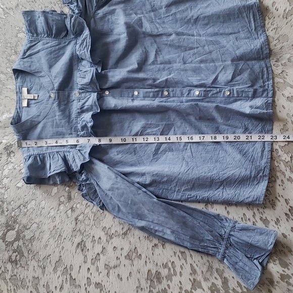 Joie Akari Ruffled Cold Shoulder Button Front Chambray Blouse SzXS - Picture 8 of 10